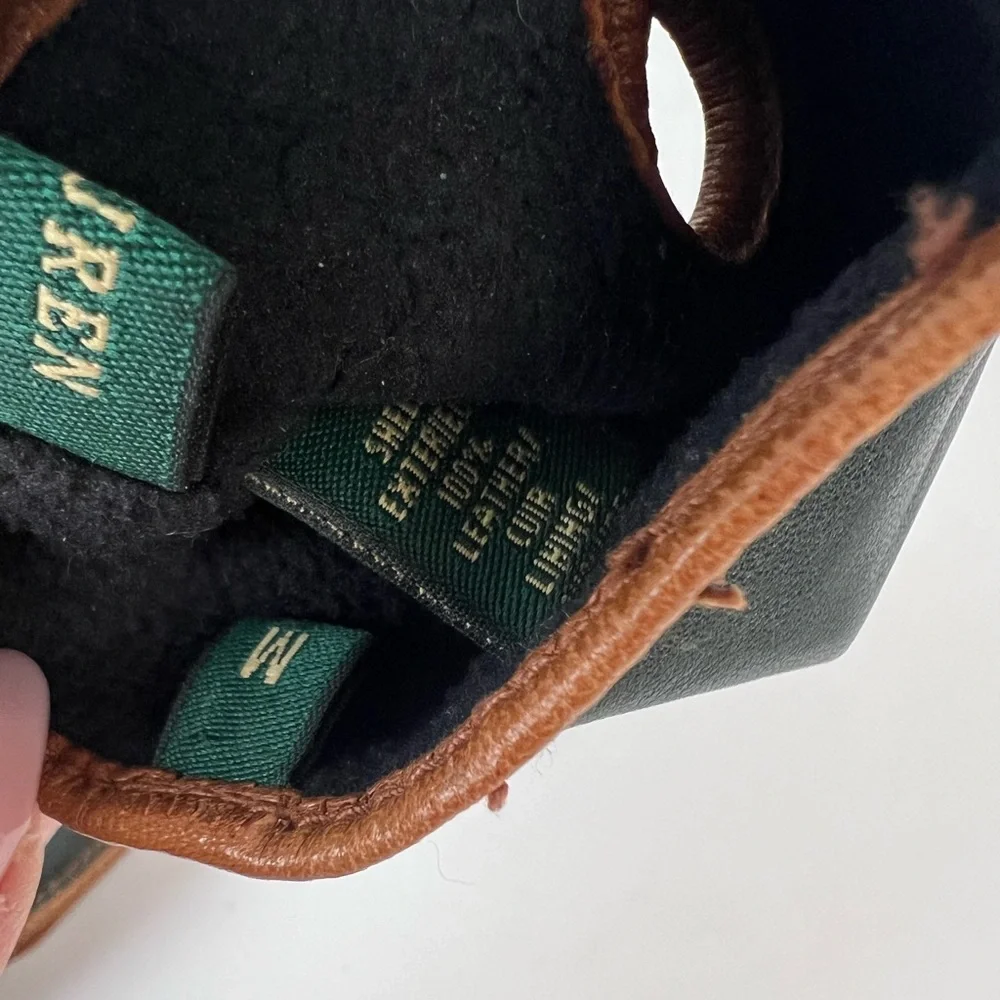 LRL Lauren Ralph Lauren Green Tan Leather Gloves, Medium